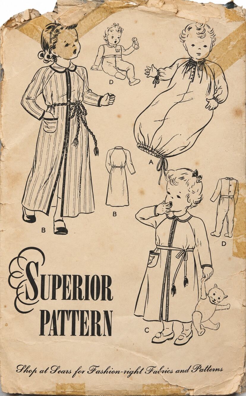 Antique 1940s Superior Sewing Pattern 6401 Child Pajama Robe Sleeping Suit 1T-4T